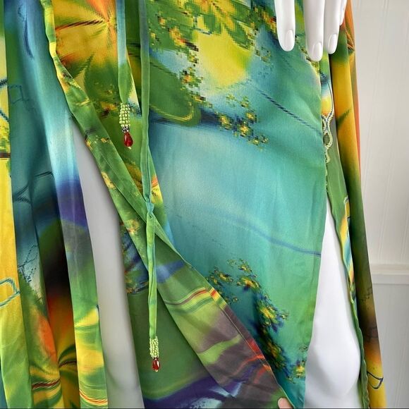 𝅺SHAHIDA Parides V-Neck Long Maxi in Green With Pockets Size M/L - Picture 13 of 16